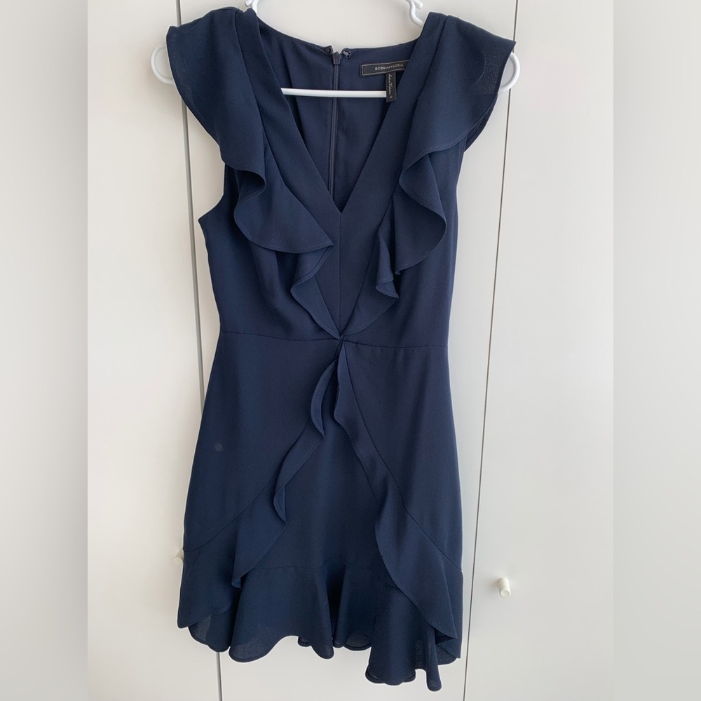 BCBGMaxAzria Navy Ruffle Mini Dress Size 0